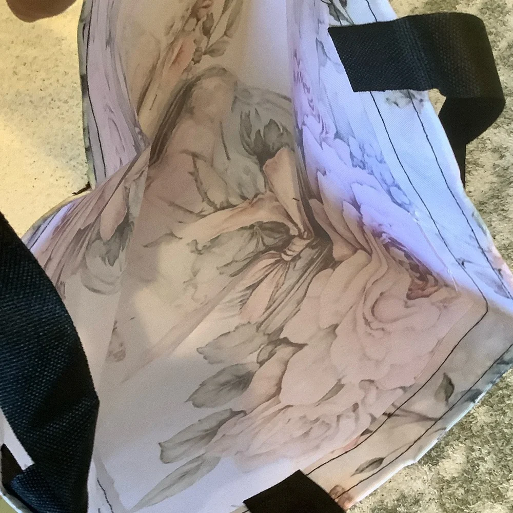 Floral Bouquet Mason Jar Butterflies Shabby Chic Polycanvas Tote Bag NWT 14x16 - Picture 11 of 13